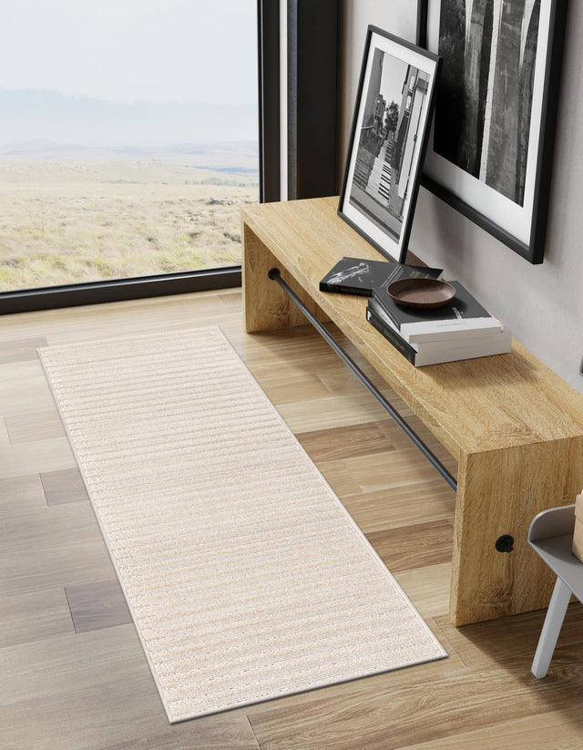 Beige and Ivory 2' 7 x 10' Sabrina Soto Outdoor Runner Area Rug Weather Resistant for Patio, Deck, Terrace, Balcony, Porch Durable Carpet for Exterior Home Design for Sale at Rug Engine