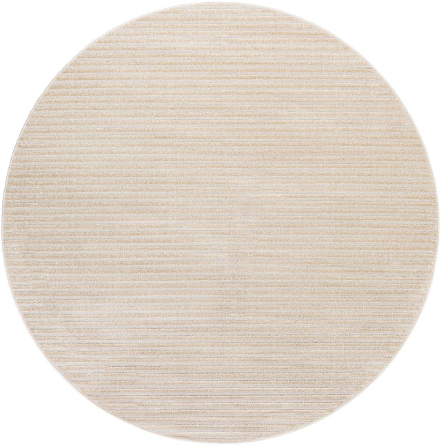 Beige and Ivory 7' 10 x 7' 10 Sabrina Soto Outdoor Round Area Rug Weather Resistant for Patio, Deck, Terrace, Balcony, Porch Durable Carpet for Exterior Home Design for Sale at Rug Engine