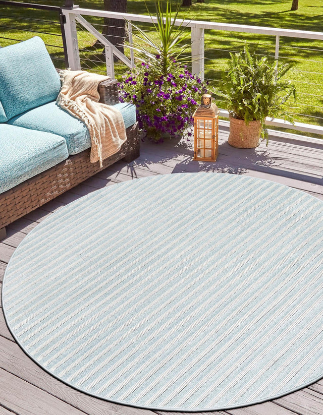 Light Blue 5' 1 x 5' 1 Sabrina Soto Outdoor Round Area Rug Weather Resistant for Patio, Deck, Terrace, Balcony, Porch Durable Carpet for Exterior Home Design for Sale at Rug Engine