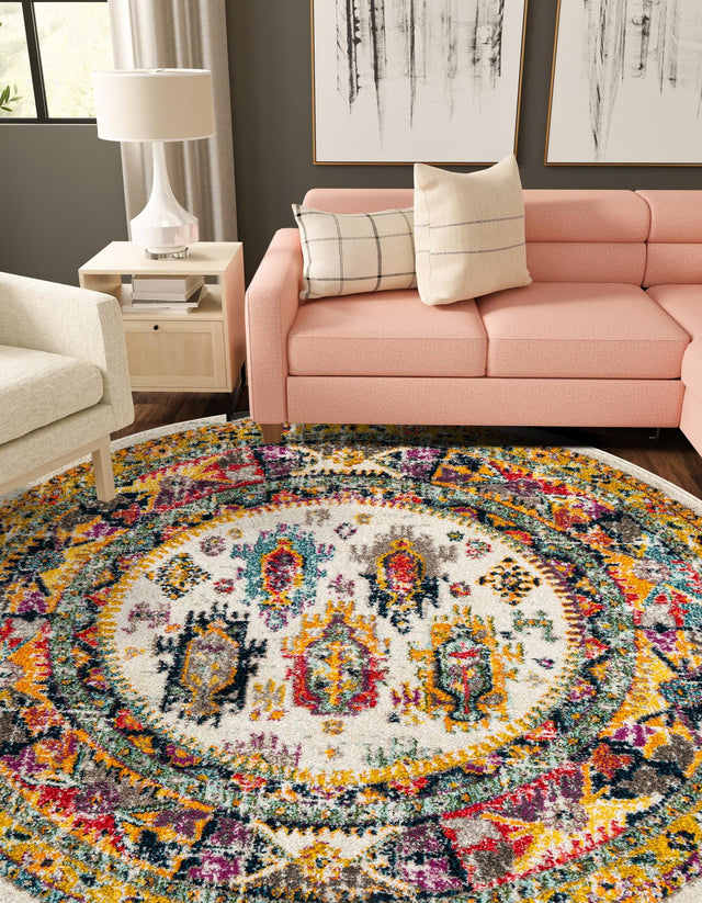 Ivory 7' 10 x 7' 10 Penrose Round Area Rug