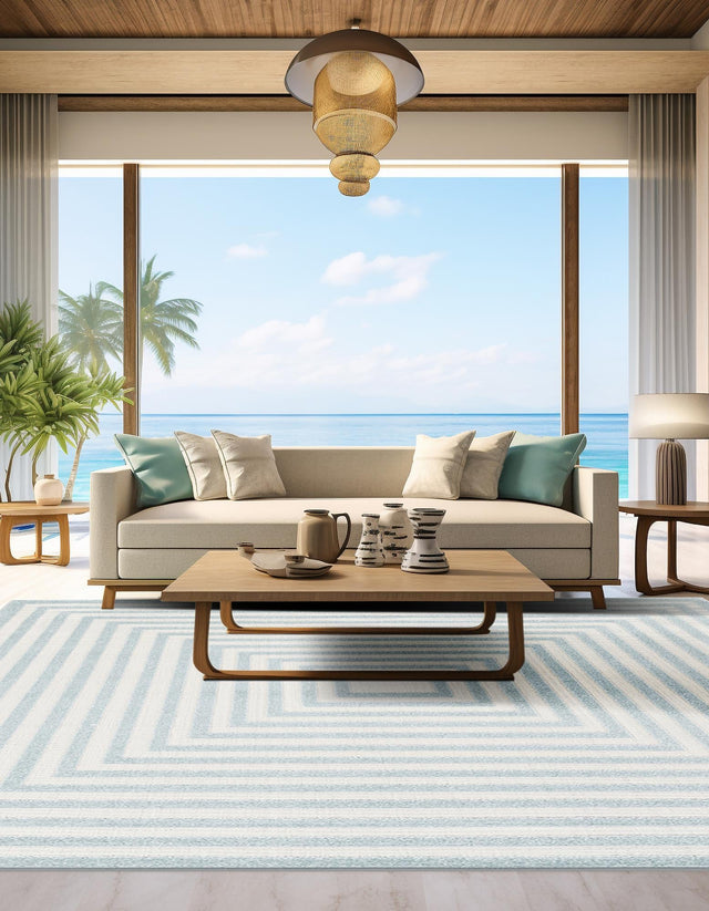 Light Blue 6' 1 x 6' 1 Sabrina Soto Outdoor Square Area Rug Weather Resistant for Patio, Deck, Terrace, Balcony, Porch Durable Carpet for Exterior Home Design for Sale at Rug Engine
