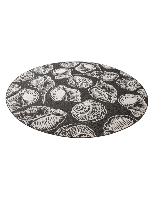 Black and White 10' x 10' Outdoor Coastal Round Area Rug Weather Resistant for Patio, Deck, Terrace, Balcony, Porch 100% Polypropylene Coastal Decor Carpet for Sale at Rug Engine