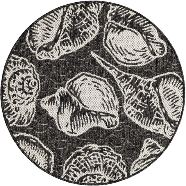 Black and White 3' 1 x 3' 1 Outdoor Coastal Round Area Rug Weather Resistant for Patio, Deck, Terrace, Balcony, Porch 100% Polypropylene Coastal Decor Carpet for Sale at Rug Engine