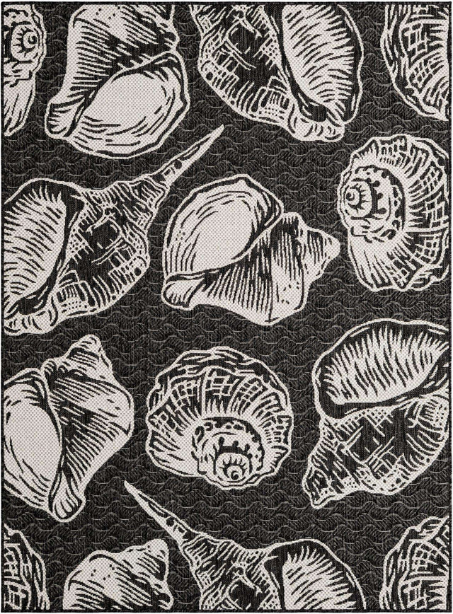 Black and White 5' 3 x 7' 1 Outdoor Coastal Rectangle Area Rug Weather Resistant for Patio, Deck, Terrace, Balcony, Porch 100% Polypropylene Coastal Decor Carpet for Sale at Rug Engine