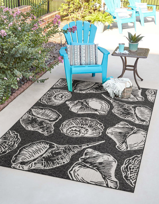 Black and White 7' 10 x 10' Outdoor Coastal Rectangle Area Rug Weather Resistant for Patio, Deck, Terrace, Balcony, Porch 100% Polypropylene Coastal Decor Carpet for Sale at Rug Engine