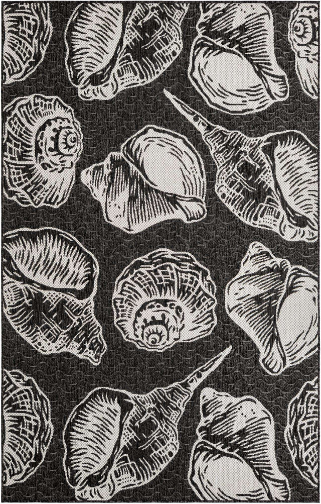 Black and White 5' 3 x 8' Outdoor Coastal Rectangle Area Rug Weather Resistant for Patio, Deck, Terrace, Balcony, Porch 100% Polypropylene Coastal Decor Carpet for Sale at Rug Engine