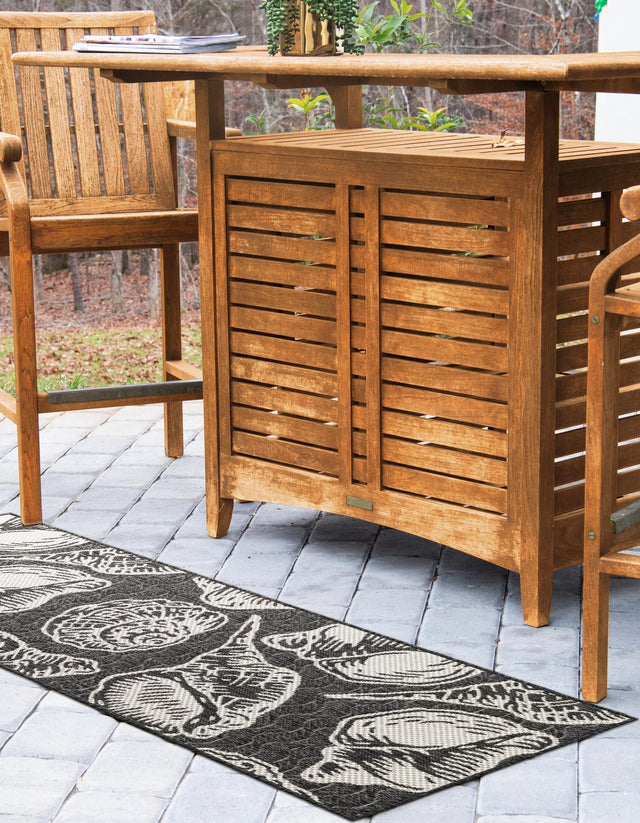 Black and White 2' 7 x 12' Outdoor Coastal Runner Area Rug Weather Resistant for Patio, Deck, Terrace, Balcony, Porch 100% Polypropylene Coastal Decor Carpet for Sale at Rug Engine