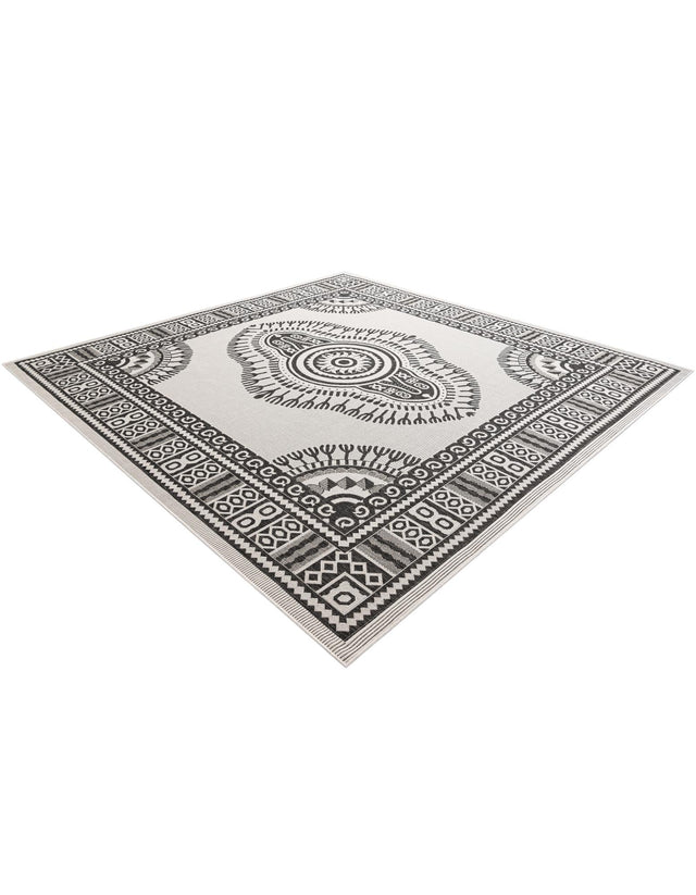 White and Black 10' x 10' Outdoor Traditional Square Area Rug Weather Resistant for Patio, Deck, Terrace, Balcony, Porch Classical Design Outside Carpet for Sale at Rug Engine