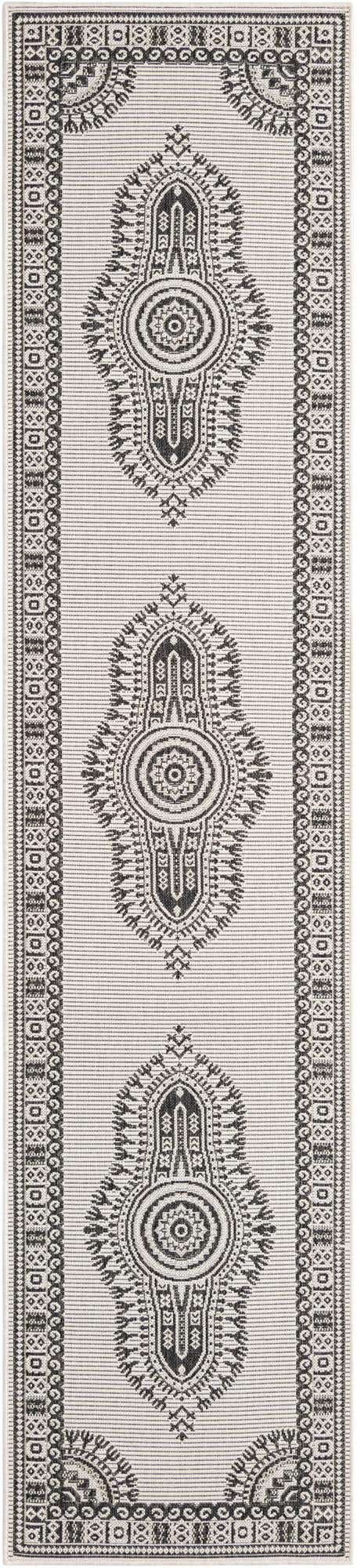 White and Black 2' 7 x 12' Outdoor Traditional Runner Area Rug Weather Resistant for Patio, Deck, Terrace, Balcony, Porch Classical Design Outside Carpet for Sale at Rug Engine