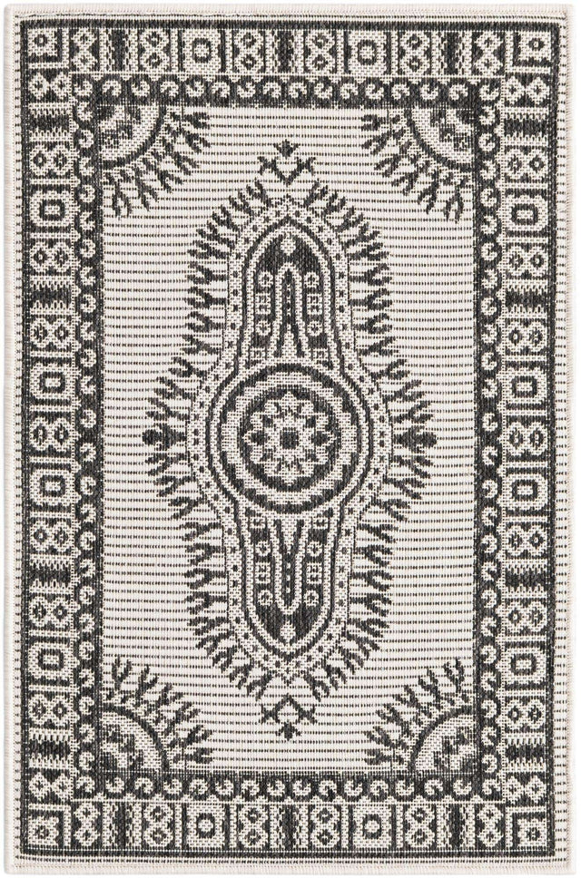 White and Black 2' x 3' 1 Outdoor Traditional Rectangle Area Rug Weather Resistant for Patio, Deck, Terrace, Balcony, Porch Classical Design Outside Carpet for Sale at Rug Engine