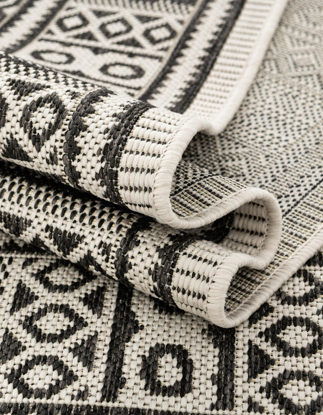 White and Black 10' x 10' Outdoor Traditional Square Area Rug Weather Resistant for Patio, Deck, Terrace, Balcony, Porch Classical Design Outside Carpet for Sale at Rug Engine