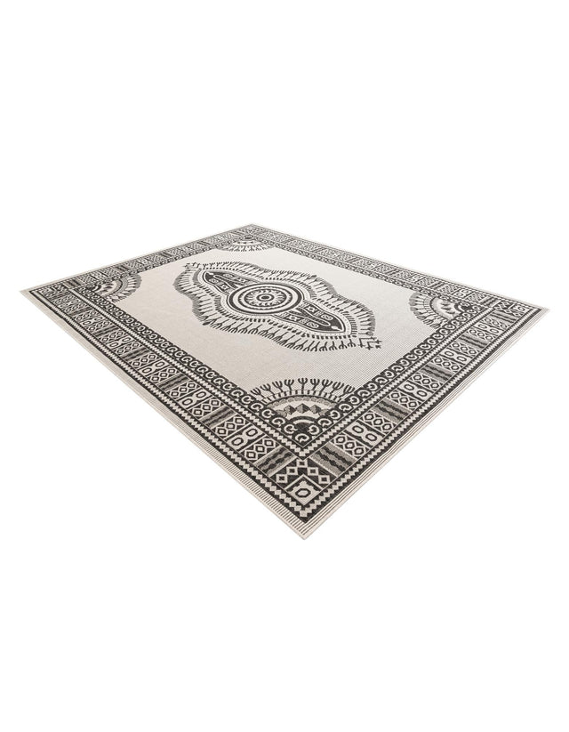 White and Black 7' 10 x 10' Outdoor Traditional Rectangle Area Rug Weather Resistant for Patio, Deck, Terrace, Balcony, Porch Classical Design Outside Carpet for Sale at Rug Engine