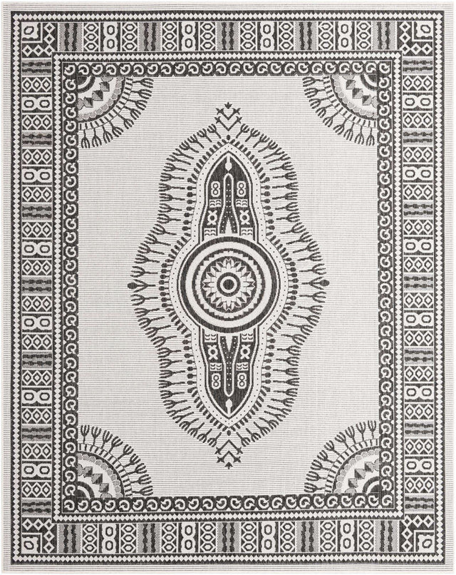 White and Black 7' 10 x 10' Outdoor Traditional Rectangle Area Rug Weather Resistant for Patio, Deck, Terrace, Balcony, Porch Classical Design Outside Carpet for Sale at Rug Engine