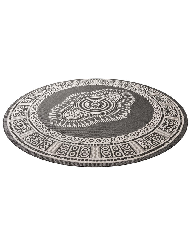 Black and White 10' x 10' Outdoor Traditional Round Area Rug Weather Resistant for Patio, Deck, Terrace, Balcony, Porch Classical Design Outside Carpet for Sale at Rug Engine