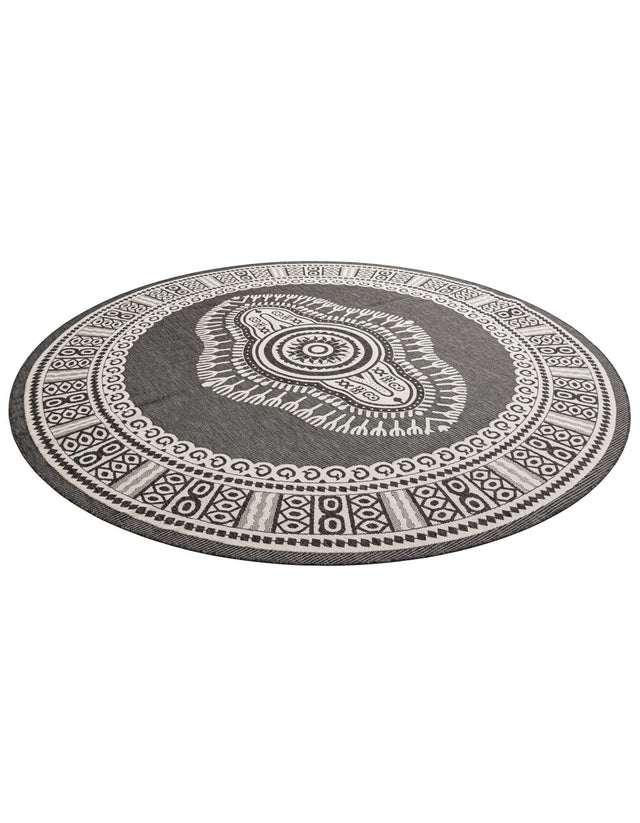 Black and White 10' x 10' Outdoor Traditional Round Area Rug Weather Resistant for Patio, Deck, Terrace, Balcony, Porch Classical Design Outside Carpet for Sale at Rug Engine