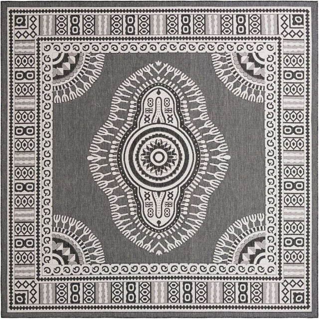 Black and White 10' x 10' Outdoor Traditional Square Area Rug Weather Resistant for Patio, Deck, Terrace, Balcony, Porch Classical Design Outside Carpet for Sale at Rug Engine