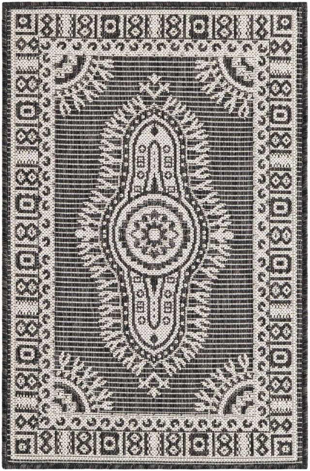 Black and White 2' x 3' 1 Outdoor Traditional Rectangle Area Rug Weather Resistant for Patio, Deck, Terrace, Balcony, Porch Classical Design Outside Carpet for Sale at Rug Engine