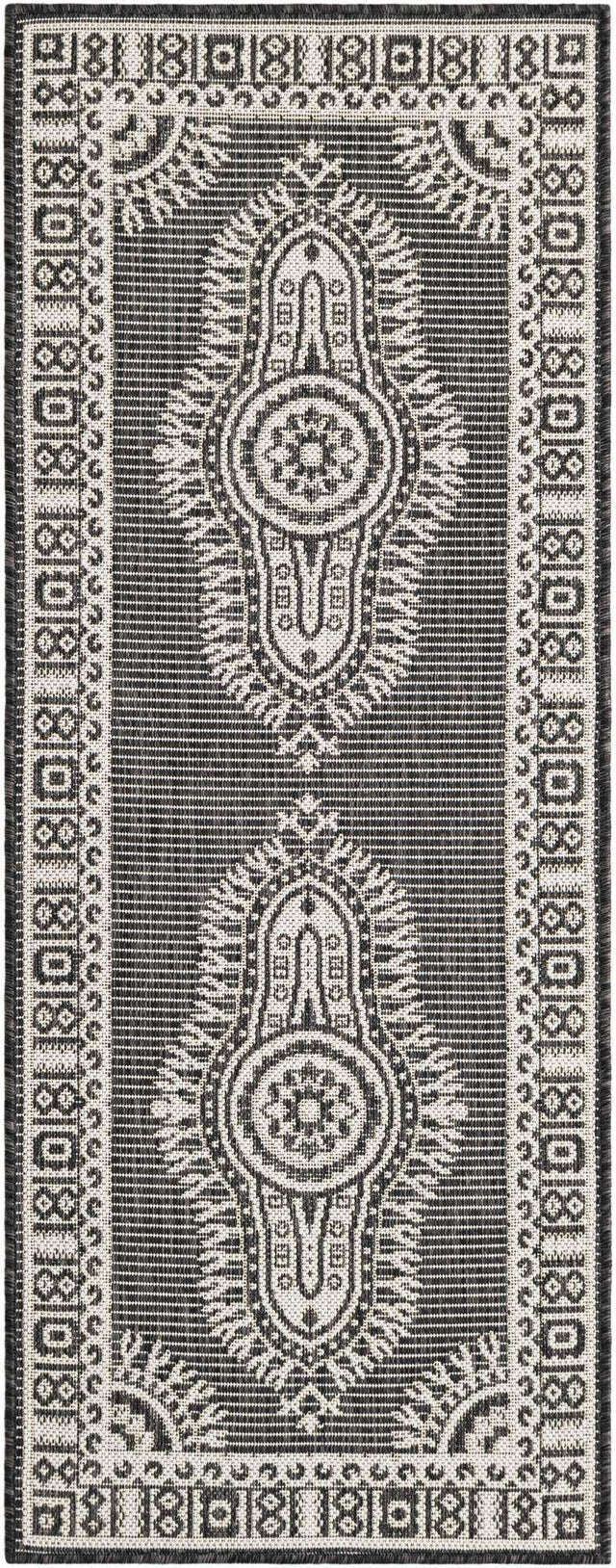 Black and White 2' x 5' 3 Outdoor Traditional Runner Area Rug Weather Resistant for Patio, Deck, Terrace, Balcony, Porch Classical Design Outside Carpet for Sale at Rug Engine