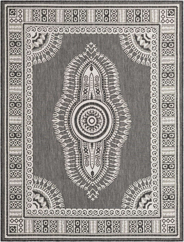 Black and White 5' 3 x 7' 1 Outdoor Traditional Rectangle Area Rug Weather Resistant for Patio, Deck, Terrace, Balcony, Porch Classical Design Outside Carpet for Sale at Rug Engine
