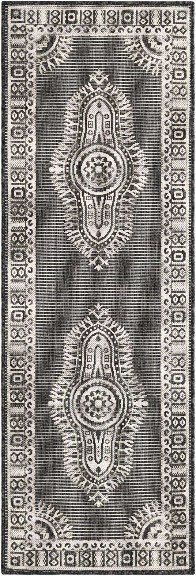 Black and White 2' x 6' 1 Outdoor Traditional Runner Area Rug Weather Resistant for Patio, Deck, Terrace, Balcony, Porch Classical Design Outside Carpet for Sale at Rug Engine