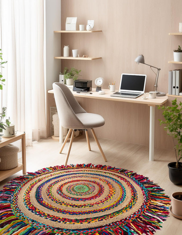 Multicolor 2' x 2' Chindi Jute Round Area Rug Interior Design Home Decor Carpet Mat for Sale at Rug Engine
