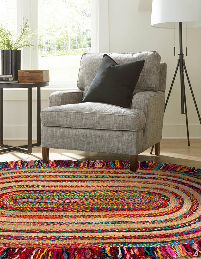 Multicolor 4' 1 x 6' 1 Chindi Jute Oval Area Rug Interior Design Home Decor Carpet Mat for Sale at Rug Engine