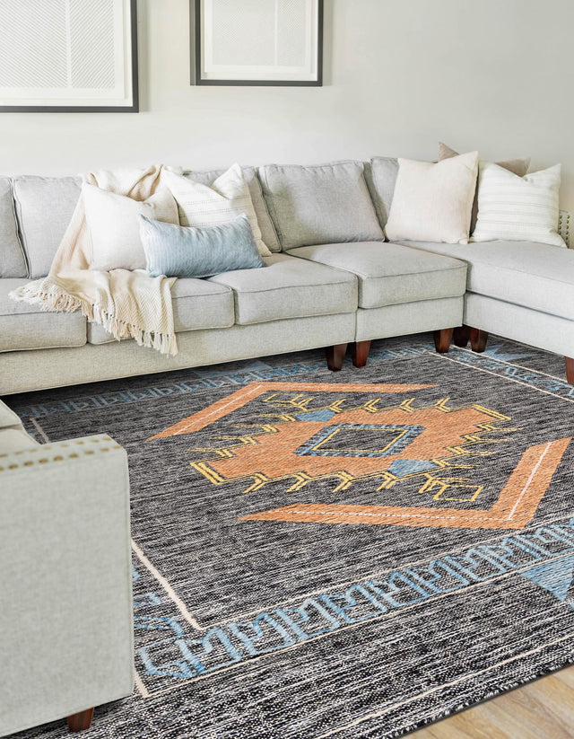 Charcoal Gray 10' x 14' 1 Kilim Wool Rectangle Area Rug Hand Woven All Natural Traditional Carpet for Unique Home Interior Design for Sale at Rug Engine