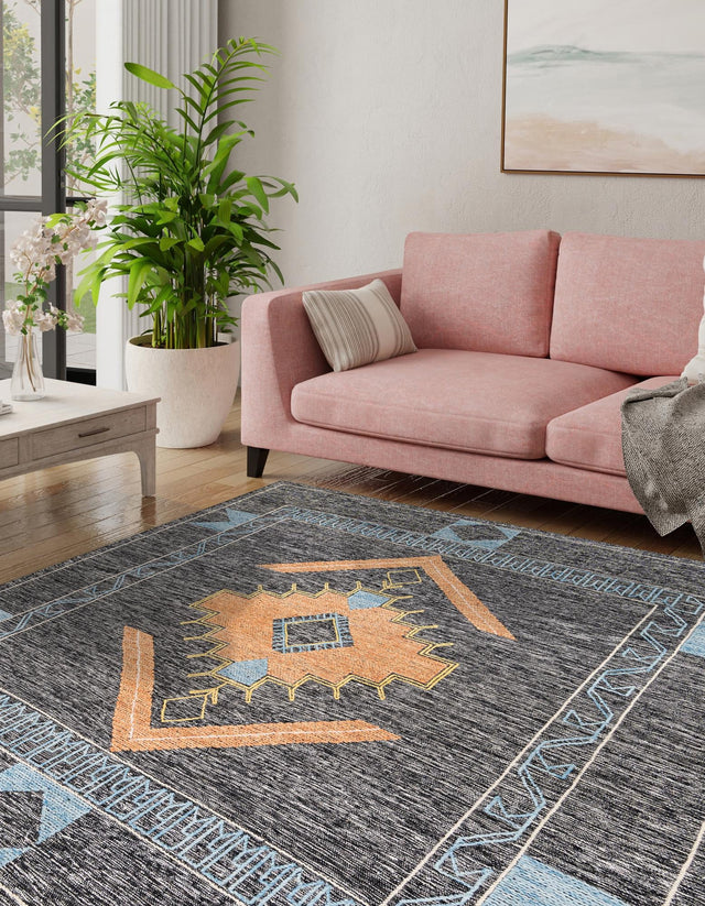 Charcoal Gray 7' 10 x 7' 10 Kilim Wool Square Area Rug Hand Woven All Natural Traditional Carpet for Unique Home Interior Design for Sale at Rug Engine
