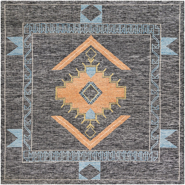 Charcoal Gray 7' 10 x 7' 10 Kilim Wool Square Area Rug Hand Woven All Natural Traditional Carpet for Unique Home Interior Design for Sale at Rug Engine