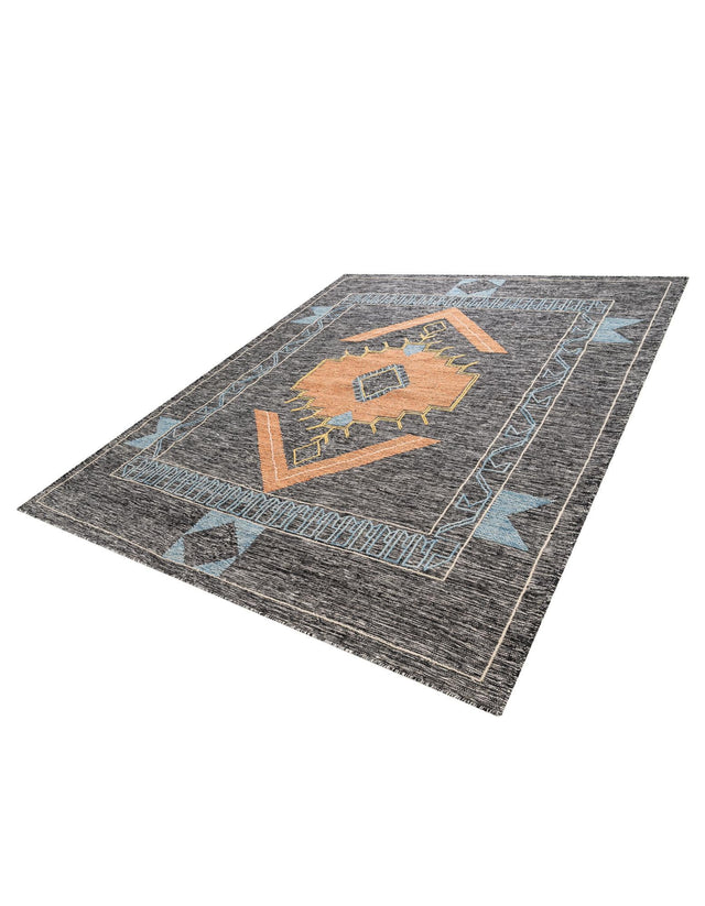 Charcoal Gray 7' 10 x 10' Kilim Wool Rectangle Area Rug Hand Woven All Natural Traditional Carpet for Unique Home Interior Design for Sale at Rug Engine
