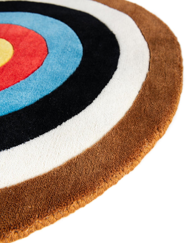 Hand Knotted Multicolor 2' x 2' Round Premium New Zealand 100% Wool Target Area Rug for Sale at Rug Engine