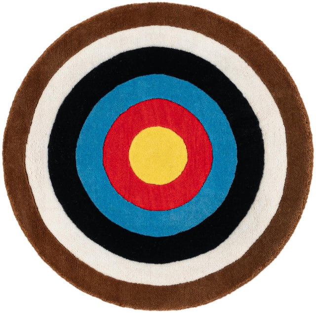 Hand Knotted Multicolor 2' x 2' Round Premium New Zealand 100% Wool Target Area Rug for Sale at Rug Engine
