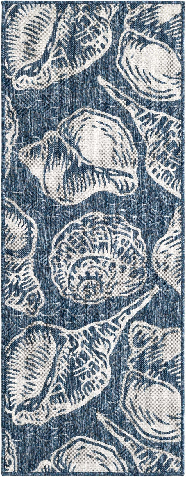 Navy Blue and Ivory 2' x 5' 3 Outdoor Coastal Runner Area Rug Weather Resistant for Patio, Deck, Terrace, Balcony, Porch 100% Polypropylene Coastal Decor Carpet for Sale at Rug Engine
