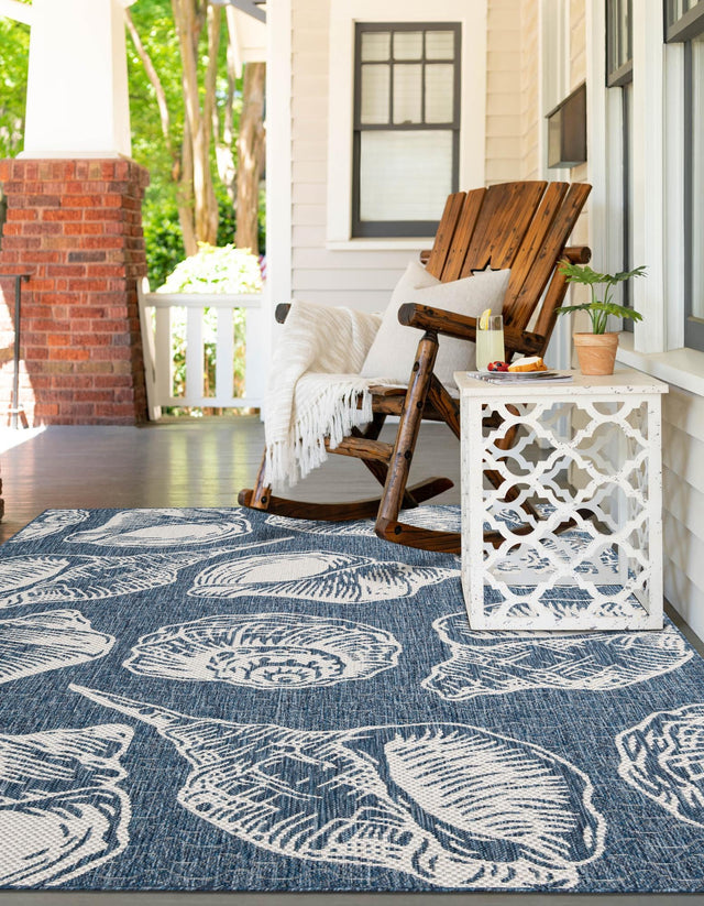 Navy Blue and Ivory 2' x 3' 1 Outdoor Coastal Rectangle Area Rug Weather Resistant for Patio, Deck, Terrace, Balcony, Porch 100% Polypropylene Coastal Decor Carpet for Sale at Rug Engine