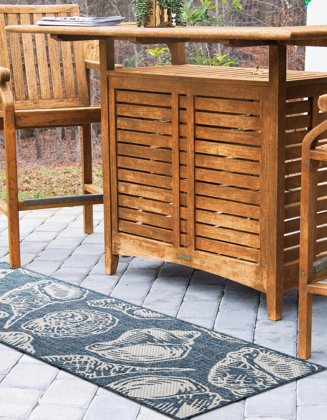 Navy Blue and Ivory 2' x 8' Outdoor Coastal Runner Area Rug Weather Resistant for Patio, Deck, Terrace, Balcony, Porch 100% Polypropylene Coastal Decor Carpet for Sale at Rug Engine