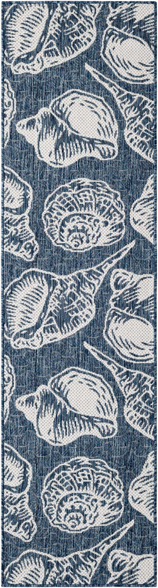 Navy Blue and Ivory 2' x 8' Outdoor Coastal Runner Area Rug Weather Resistant for Patio, Deck, Terrace, Balcony, Porch 100% Polypropylene Coastal Decor Carpet for Sale at Rug Engine