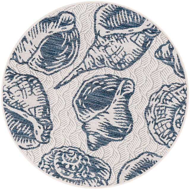 Ivory and Navy Blue 3' 1 x 3' 1 Outdoor Coastal Round Area Rug Weather Resistant for Patio, Deck, Terrace, Balcony, Porch 100% Polypropylene Coastal Decor Carpet for Sale at Rug Engine