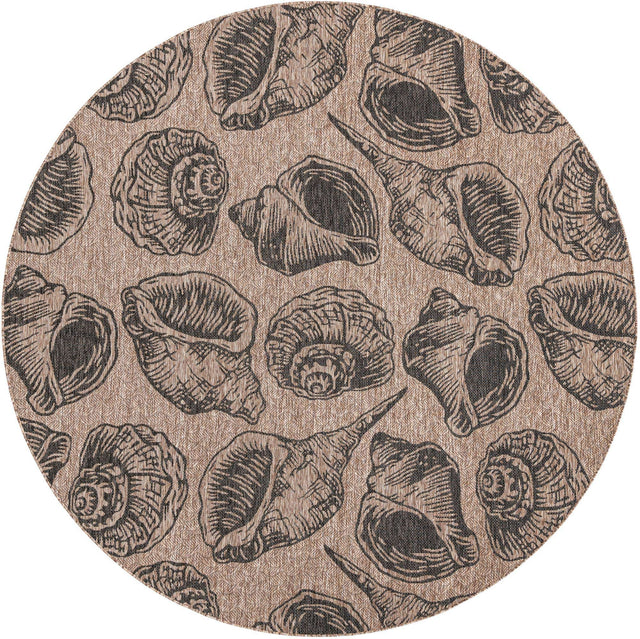 Brown and Black 10' x 10' Outdoor Coastal Round Area Rug Weather Resistant for Patio, Deck, Terrace, Balcony, Porch 100% Polypropylene Coastal Decor Carpet for Sale at Rug Engine