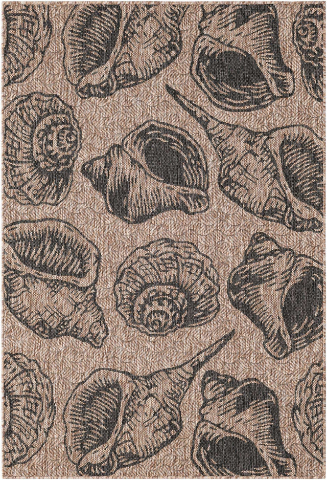 Brown and Black 4' 1 x 6' 1 Outdoor Coastal Rectangle Area Rug Weather Resistant for Patio, Deck, Terrace, Balcony, Porch 100% Polypropylene Coastal Decor Carpet for Sale at Rug Engine