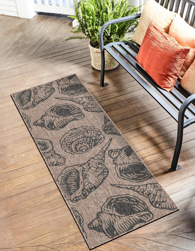 Brown and Black 2' x 6' 1 Outdoor Coastal Runner Area Rug Weather Resistant for Patio, Deck, Terrace, Balcony, Porch 100% Polypropylene Coastal Decor Carpet for Sale at Rug Engine