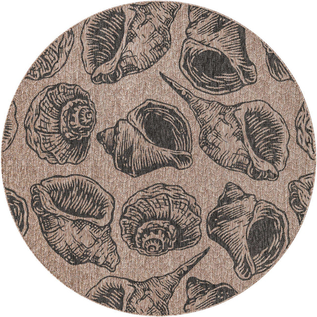Brown and Black 7' 10 x 7' 10 Outdoor Coastal Round Area Rug Weather Resistant for Patio, Deck, Terrace, Balcony, Porch 100% Polypropylene Coastal Decor Carpet for Sale at Rug Engine