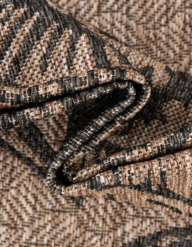 Brown and Black 7' 10 x 7' 10 Outdoor Coastal Square Area Rug Weather Resistant for Patio, Deck, Terrace, Balcony, Porch 100% Polypropylene Coastal Decor Carpet for Sale at Rug Engine