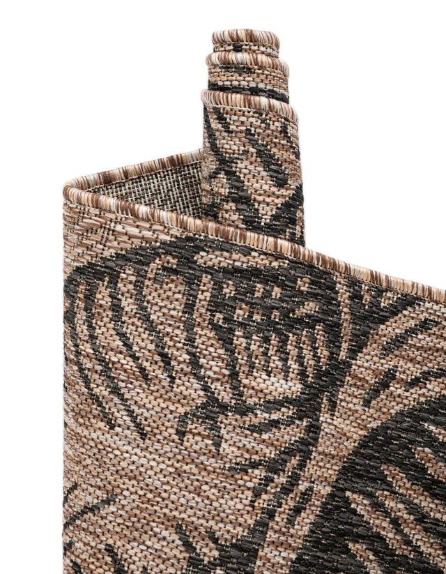Brown and Black 7' 10 x 7' 10 Outdoor Coastal Square Area Rug Weather Resistant for Patio, Deck, Terrace, Balcony, Porch 100% Polypropylene Coastal Decor Carpet for Sale at Rug Engine