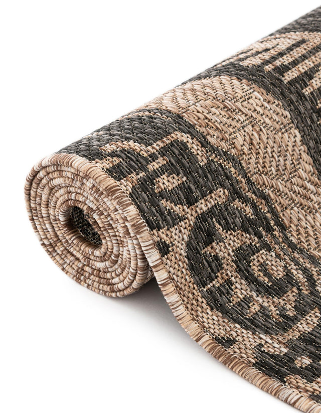 Brown and Black 7' 10 x 7' 10 Outdoor Coastal Square Area Rug Weather Resistant for Patio, Deck, Terrace, Balcony, Porch 100% Polypropylene Coastal Decor Carpet for Sale at Rug Engine