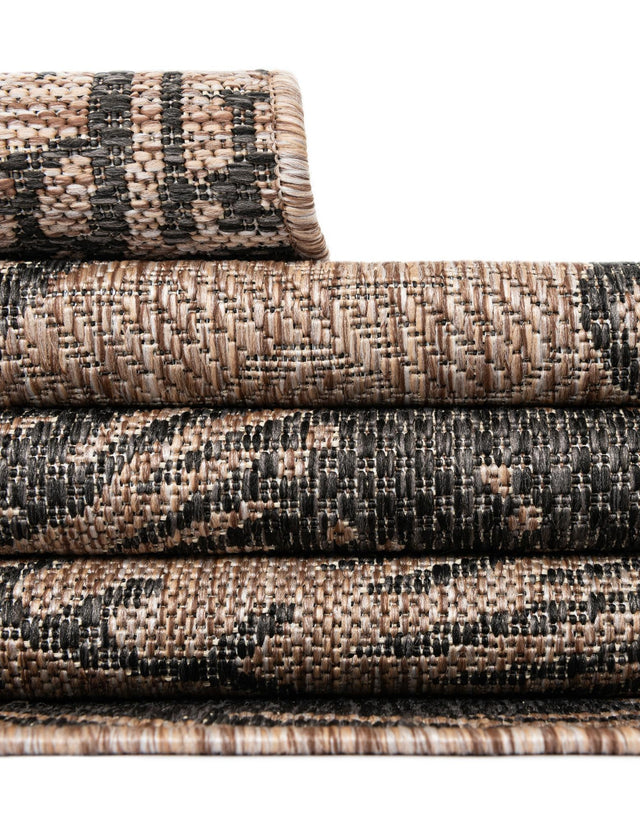 Brown and Black 7' 10 x 7' 10 Outdoor Coastal Square Area Rug Weather Resistant for Patio, Deck, Terrace, Balcony, Porch 100% Polypropylene Coastal Decor Carpet for Sale at Rug Engine