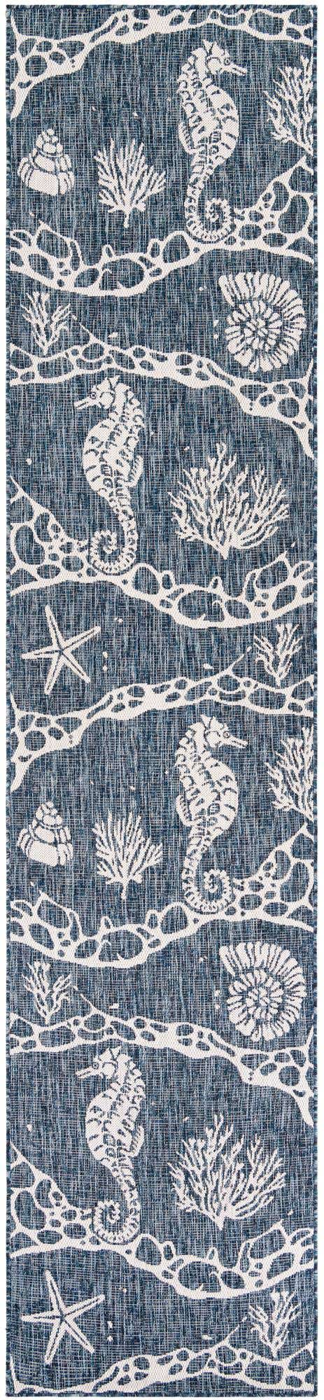 Navy Blue 2' 7 x 12' Outdoor Coastal Runner Area Rug Weather Resistant for Patio, Deck, Terrace, Balcony, Porch 100% Polypropylene Coastal Decor Carpet for Sale at Rug Engine