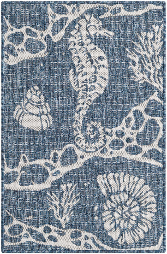 Navy Blue 2' x 3' 1 Outdoor Coastal Rectangle Area Rug Weather Resistant for Patio, Deck, Terrace, Balcony, Porch 100% Polypropylene Coastal Decor Carpet for Sale at Rug Engine