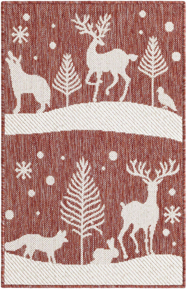 Seasonal Festive Red 2' x 3' 1 Outdoor Holiday Rectangle Area Rug Weather Resistant for Patio, Deck, Terrace, Balcony, Porch Winter Decor Carpet for Sale at Rug Engine