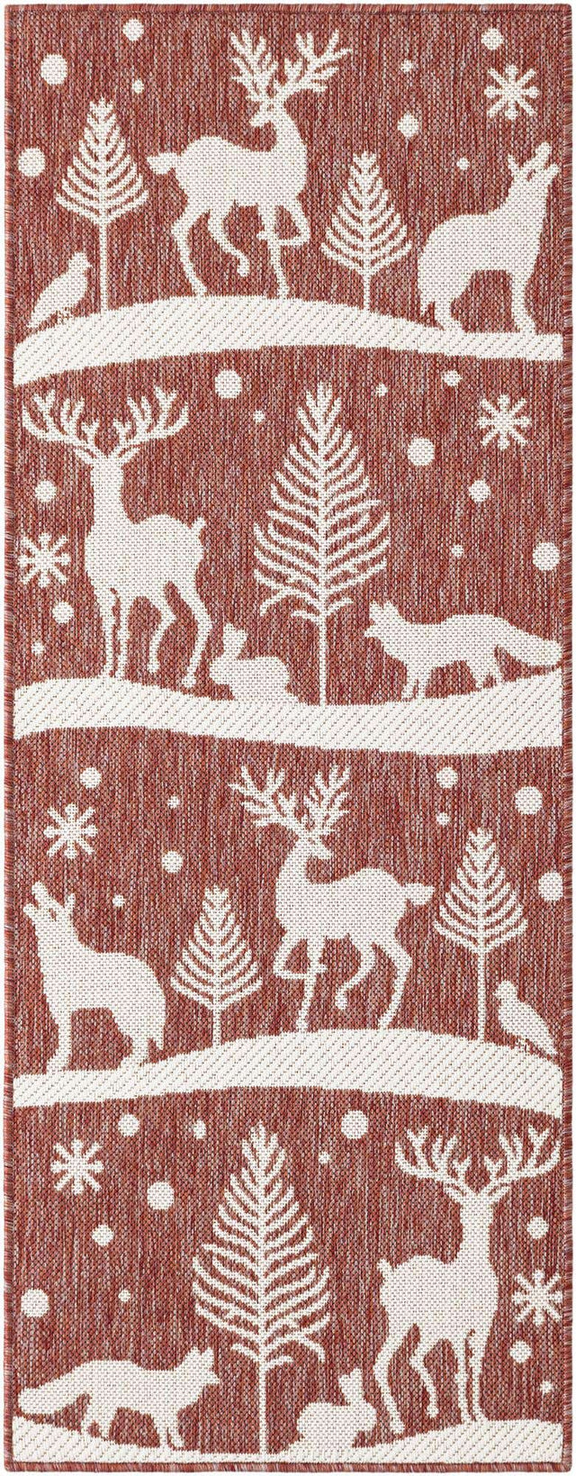 Seasonal Festive Red 2' x 5' 3 Outdoor Holiday Runner Area Rug Weather Resistant for Patio, Deck, Terrace, Balcony, Porch Winter Decor Carpet for Sale at Rug Engine