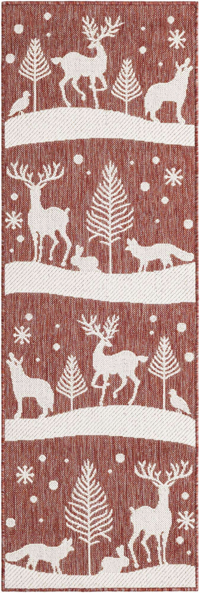 Seasonal Festive Red 2' x 6' 1 Outdoor Holiday Runner Area Rug Weather Resistant for Patio, Deck, Terrace, Balcony, Porch Winter Decor Carpet for Sale at Rug Engine